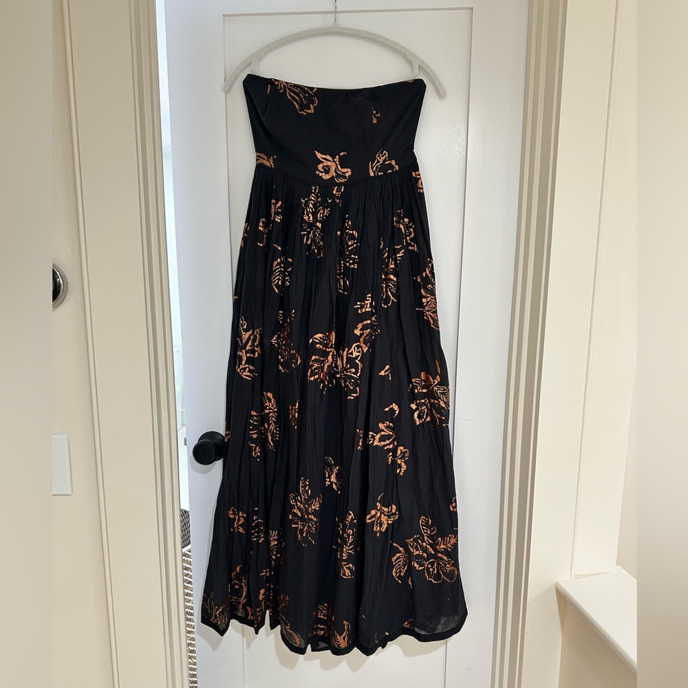 Free people black & gold strapless dress